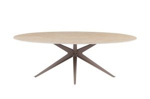 MASA DINING OVALA, TRAVERTIN 220CM, REALIZATA DIN CERAMICA SI METAL, CULOARE GRI SAMPANIE, INVICTA INTERIOR