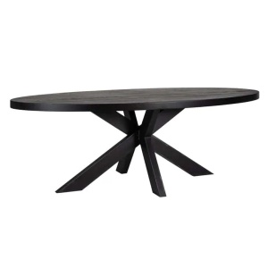 MASA DINING OVALA WATSON, 300 CM, NEAGRA , DIN LEMN DE STEJAR SI METAL, RICHMOND INTERIORS