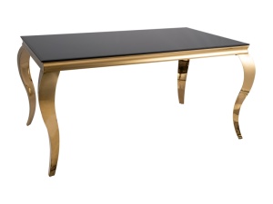 MASA DINING PRINCE NEGRU/AURIU, 150 cm, CU BLAT DIN STICLA SECURIZATA SI METAL, STIL MODERN - Img 2