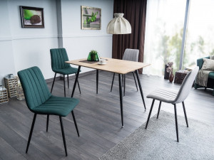 MASA DINING REMUS, 120 CM, STEJAR/NEGRU, BLAT DIN MDF SI PICIOARE DIN METAL, STIL MODERN