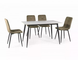 MASA DINING RION, 160 CM, EFECT DE MARMURA ALBA/NEGRU MAT, BLAT DIN CERAMICA SI PICIOARE DIN METAL, STIL MODERN - Img 2