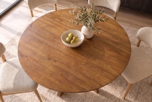 MASA DINING ROTUNDA ART WOOD 140CM, REALIZATA DIN LEMN DE MANGO, CULOARE MARO - Img 11