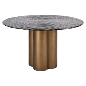 MASA DINING ROTUNDA GLASTONBURRY 135cm, REALIZATA DIN METAL SI STICLA, CULOARE AURIU ANTICHIZAT, STIL MODERN, RICHMOND