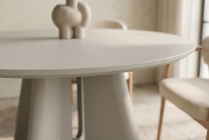 MASA DINING ROTUNDA ORGANIKO 120CM, REALIZATA DIN MATERIAL LEMNOS, MDF, CULOARE BEJ/GRI, INVICTA INTERIOR - Img 6