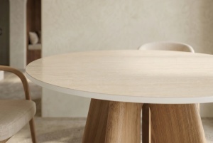 MASA DINING ROTUNDA ORGANIKO 120CM, REALIZATA DIN MATERIAL LEMNOS, FURNIR SI BLAT CERAMIC, CULOARE MARMURA BEJ/STEJAR, INVICTA INTERIOR - Img 6