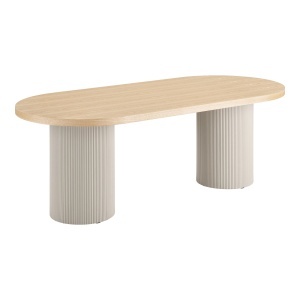 MASA DINING SOLVA 100x220x75 cm, REALIZATA DIN LEMN DE FRASIN SI MDF, CULOARE ALB/NISIPIU, HOUSE NORDIC