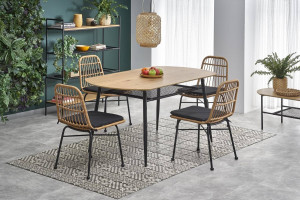 MASA DINING STIL JACKSON, STEJAR AURIU/NEGRU, 160 CM, BLAT DIN MDF SI PICIOARE DIN METAL, STIL MODERN - Img 7