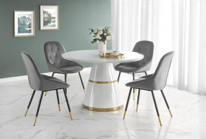 MASA DINING STIL VEGAS, ALB/AURIU, 120 CM, BLAT DIN MDF SI PICIOR DIN METAL, STIL MODERN