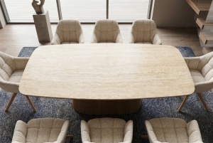 MASA DINING UNIQUE 200CM, REALIZATA DIN FURNIR DE STEJAR, BLAT CERAMIC CULOARE BEJ/NATUR, INVICTA INTERIOR - Img 5