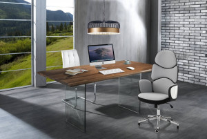 MASA ELEGANTA DE BIROU 180CM, FLOAT, COD 2492, STIL MODERN, REALIZATA DIN STICLA SI LEMN MASIV - Img 5