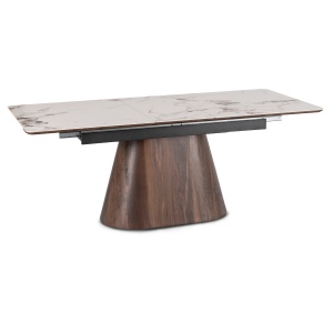 MASA EXTENSIBILA 160-200CM, ARTIM MEBLE, REALIZATA DIN METAL, LEMN SI MDF, MARMURA, CULOARE ALB/NUC, STIL MODERN