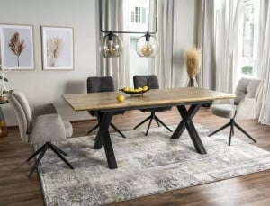 MASA EXTENSIBILA 160/240 CM, STEJAR ARTISAN/NEGRU, BLAT DIN MDF SI PICIOARE DIN METAL, STIL MODERN