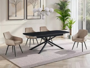 MASA EXTENSIBILA 180(220)X90, VECTOR, NEGRU MAT, CU BLAT DIN CERAMICA, STIL MODERN - Img 3