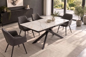 MASA EXTENSIBILA ALPINE 160-200CM, REALIZATA DIN METAL SI BLAT MDF SI CERAMICA, DE CULOARE MARMURA - Img 4