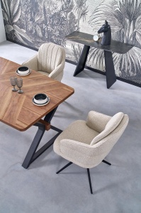 MASA EXTENSIBILA BARON, 200/350 CM, NUC/NEGRU, DIN MDF, FURNIR NATURAL SI METAL, STIL MODERN - Img 5