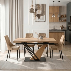 MASA EXTENSIBILA DE DINING REX 160/220CM, REALIZAT DIN METAL SI BLAT MDF, CULOARE STEJAR/NEGRU, ARTIM MEBLE - Img 2
