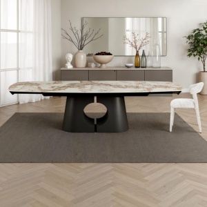 Masă extensibilă de mari dimensiuni Onice din marmură, ceramică, onix, marmură, bază metalică gri mat lucioasă, H.75 A.100 L.200/250/300 cm - Img 7