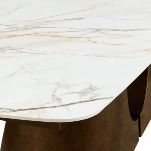 Masă extensibilă de mari dimensiuni Onice Marble Copper, metal vopsit și ceramică cu grosimea de 11 mm, blat din marmură onix mat, bază din cupru mat. Î. 76,5 x A. 100 x L. 200/250/300 cm - Img 6
