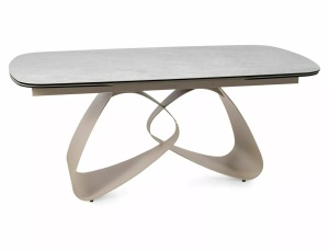 MASA EXTENSIBILA, DINING, 180/260CM, BEJ LUCIOS/CREM, BLAT DIN STICLA, CERAMICA SI METAL, STIL MODERN - Img 2