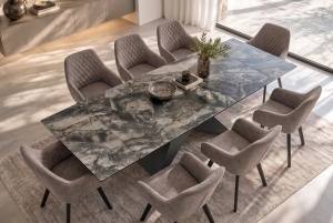 MASA EXTENSIBILA DINING DIAMOND 180/220/260CM, REALIZATA DIN METAL SI CERAMICA, CU ASPECT DE TAUPE SI CULOARE NEAGRA - Img 5