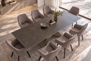 MASA EXTENSIBILA DINING DIAMOND 180/220/260CM, REALIZATA DIN METAL SI CERAMICA, CU ASPECT DE MARMURA RUGINIU SI CULOARE BRONZ - Img 3