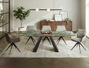MASA EXTENSIBILA DINING, EFECT DE VERDE/NEGRU, 160/240 CM, STICLA, CERAMICA ITALIANA SI METAL, STIL MODERN