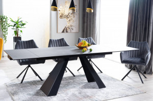MASA EXTENSIBILA DINING, GRI/NEGRU MAT, 180/260 CM, DIN STICLA SECURIZATA, CERAMICA ITALIANA SI METAL, STIL MODERN - Img 2