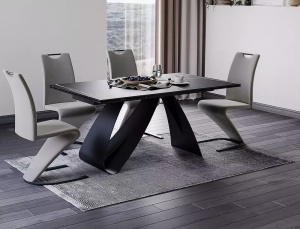 MASA EXTENSIBILA DIUNA SAHAR NOIR, 160/240 CM, EFECT DE MARMURA NEAGRA/NEGRU MAT, DIN STICLA SECURIZATA, CERAMICA SI METAL, STIL MODERN - Img 14