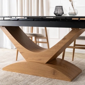 MASA EXTENSIBILA DOLCE, ARTIM MEBLE 160/200CM, BLAT DIN CERAMICA SI FURNIR, CULOARE MARMURA NEAGRA/STEJAR, STIL MODERN - Img 6