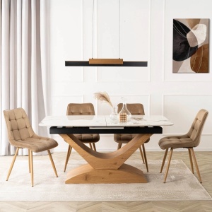 MASA EXTENSIBILA DOLCE, ARTIM MEBLE 160/200CM, BLAT DIN CERAMICA SI FURNIR, CULOARE MARMURA ALBA/STEJAR, STIL MODERN - Img 4
