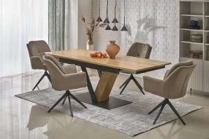 MASA EXTENSIBILA FANIS, 160/220 CM, STEJAR/NEGRU, DIN MDF, FURNIR SI METAL, STIL MODERN