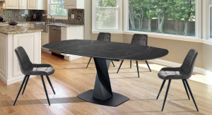 MASA EXTENSIBILA IN 2 TREPTE 105/165CM, TWISTED MARBLE, COD 5696, STIL MODERN, REALIZAT DIN METAL SI CERAMICA - Img 4