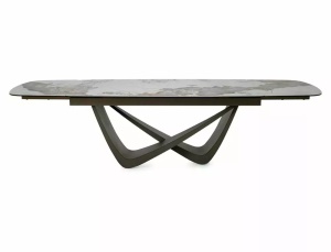 MASA EXTENSIBILA, MARANELLO 200/290CM, ALB LUCIOS/CUPRU, BLAT DIN STICLA, CERAMICA SI METAL, STIL MODERN - Img 4