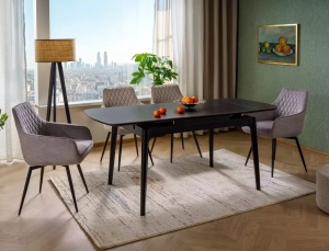 MASA EXTENSIBILA SENTO, 120/180 CM, NEGRU MAT, DIN CERAMICA SI METAL, STIL MODERN - Img 3
