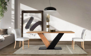 MASA LIVING 200CM, CULOARE NATUR/NEGRU, LEMN MASIV DE SALCAM, GINER Y COLOMER