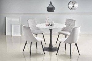 MASA LIVING AMBROSIO, CU EFECT DE MARMURA ALB/NEGRU, 90 CM, BLAT DIN STICLA SI PICIOR DIN METAL, STIL MODERN - Img 5