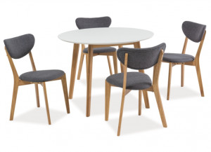 MASA LIVING/DINING MOSSO II, 100 CM, ALB/STEJAR, BLAT DIN MDF SI PICIOARE DIN LEMN, STIL MODERN