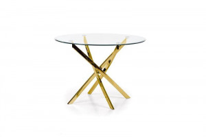 MASA LIVING RAYMOND, TRANSPARENT/AURIU, 100 CM, BLAT DIN STICLA SI PICIOARE DIN METAL, STIL MODERN, HALMAR - Img 5