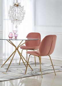 MASA LIVING RONDO, TRANSPARENT/AURIU, 110 CM, BLAT DIN STICLA SI PICIOARE DIN METAL, STIL MODERN, HALMAR - Img 6