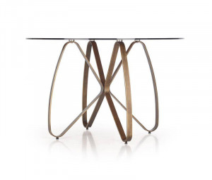MASA LIVING STIL LUNGO, TRANSPARENT/AURIU ANTICHIZAT, 120 CM, BLAT DIN STICLA SI PICIOARE DIN METAL, STIL MODERN - Img 6