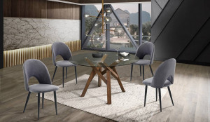 MASA ROTUNDA ELEGANTA 137CM, CORK, COD 2998, STIL MODERN, REALIZATA DIN LEMN MASIV SI STICLA - Img 3