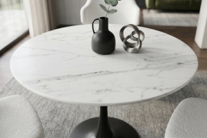 MASA ROTUNDA PENTRU LIVING LYON 80CM, DIN METAL SI CERAMICA, CULOARE ALB/NEGRU, INVICTA INTERIOR - Img 6