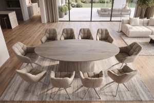 MASA SUFRAGERIE OVALA ART DECO 220CM, REALIZATA DIN LEMN DE MANGO, CULOARE GRI FUMURIU, INVICTA INTERIOR - Img 5