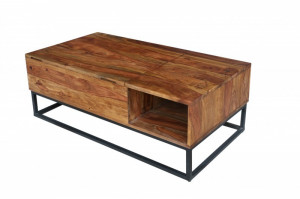 MASUTA DE CAFEA 110CM, FUNCTION, DIN LEMN MASIV SHEESHAM, ASPECT INDUSTRIAL - Img 3