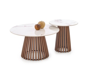 MASUTA DE CAFEA CARINA S, 50 CM, EFECT DE MARMURA BEJ/NUC, DIN MDF SINTERIZAT/FURNIRUIT, STIL MODERN - Img 3