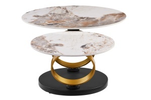 MASUTA DE CAFEA DEOSEBITA, RINGS 220CM, REALIZATA DIN CERAMICA SI METAL, CULOARE MARMURA/AURIU, INVICTA INTERIOR - Img 5