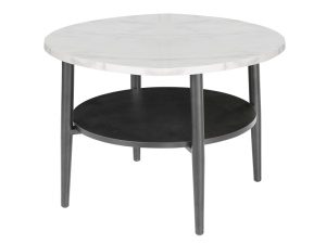 MASUTA DE CAFEA ELLA B, ALB CU EFECT DE MARMURA/NEGRU MAT, DIN PAL LAMINAT SI METAL, STIL MODERN