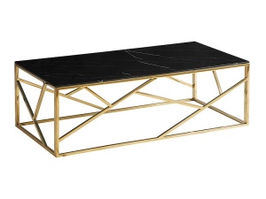 MASUTA DE CAFEA ESCADA A II, 120 CM, EFECT DE MARMURA NEAGRA/AURIU, BLAT DIN STICLA SECURIZATA SI CADRU DIN METAL, STIL MODERN - Img 1