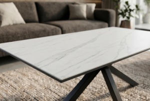 MASUTA DE CAFEA GALAXIE 100CM, DIN METAL SI CERAMICA, CULOARE ALB/NEGRU, INVICTA INTERIOR - Img 7