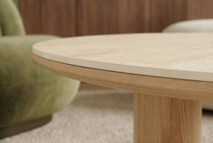 MASUTA DE CAFEA ORGANIC 110CM, REALIZATA DIN MDF SI CERAMICA, CULOARE BEJ/NATUR, INVICTA INTERIOR - Img 5